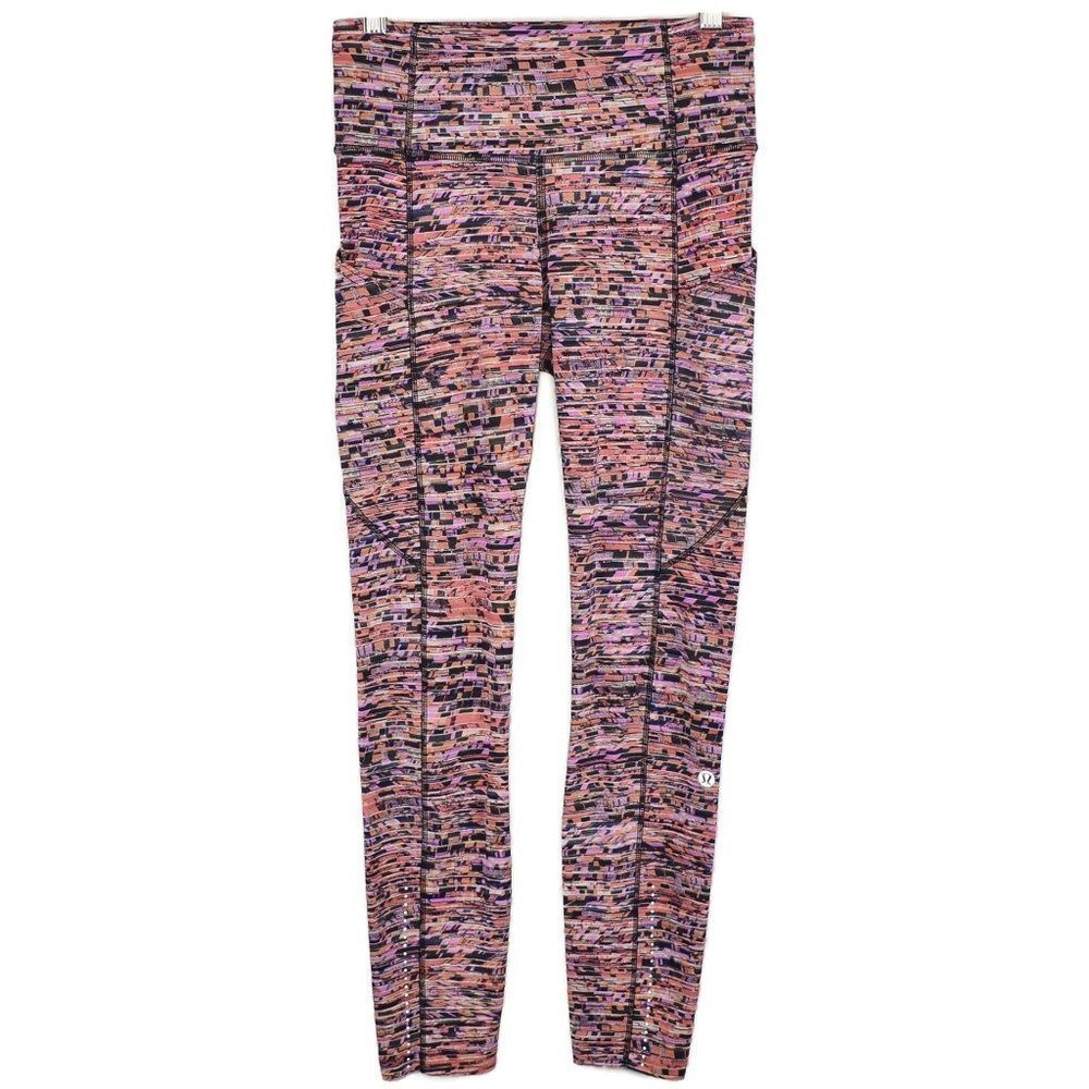 lululemon Fast & Free Tight II 25" *Nulux Size 4 in Flash Pleat Orange Multi